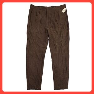 Claude Lamont Pleated Suede Pants Men 42 Brown Genuine‎ Leather Raw Hem NEW